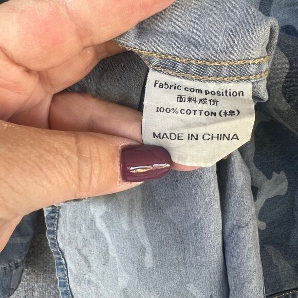 Shirt Jacket Mens XLarge Blue Camo Denim Shacket Snap Button Casual Utility - Picture 9 of 10